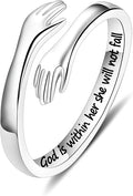 Yesteel S925 Sterling Silver Hug Ring for Women Teen Girls, Adjustable Ring Jewelry Mothers Day Birthday Gifts for Daughters Mom Sister Wife Friends Grandma