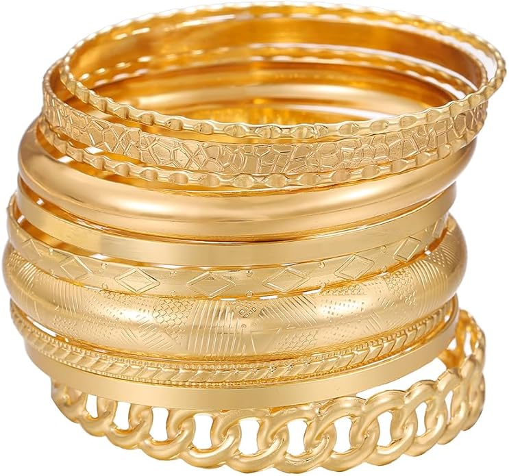 16Pcs Gold Bangle Bracelets for Women - Multi Layer Stackable Textured Bracelets Boho Jewelrys Set.
