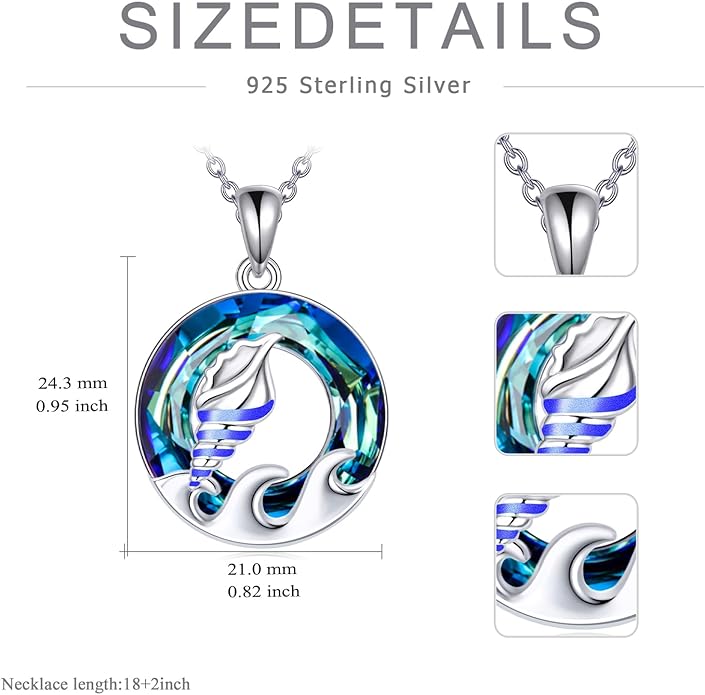 TOUPOP Sea Turtle/Mermaid/Dolphin/Shell/Starfish/Conch/Seahorse Necklace for Women Sterling Silver Ocean Pendant Necklace with Crystal Ocean Beach Charm Jewelry Birthday Christmas Gifts
