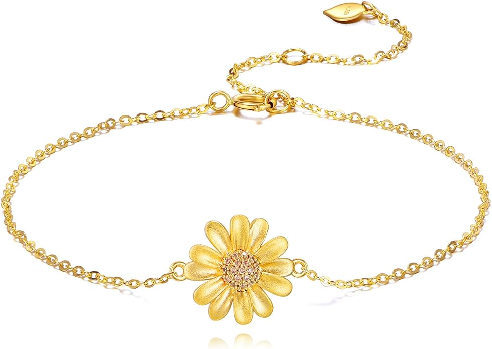 KECHO 14k Yellow Gold Butterfly/Dragonfly/Frog/Sunflower/Daisy/Tree of life/Moon/Clover Bracelet Anklet for Women