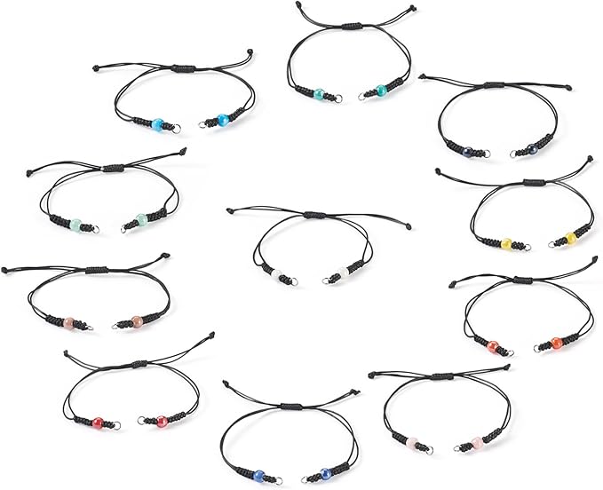 11 Pcs Adjustable Braided Cords Black Waxed Braided Thread Half Finished Bracelet with Porcelain Beads for DIY Women Jewelry Making Friendship Fashion Bangle Accessory