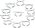 11 Pcs Adjustable Braided Cords Black Waxed Braided Thread Half Finished Bracelet with Porcelain Beads for DIY Women Jewelry Making Friendship Fashion Bangle Accessory