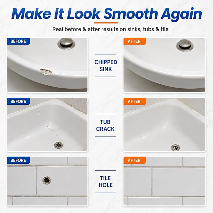 Porcelain Repair Kit White, High-Gloss Chipped Sink, Tub & Tile Repair Kit | - Image 3