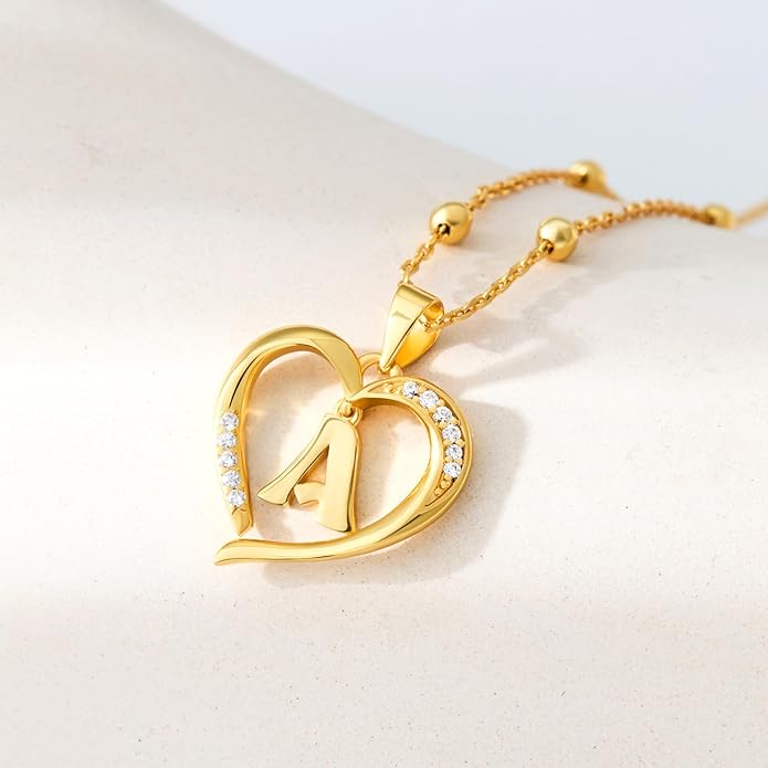 Cicy Bell Womens Heart Initial Necklace for Women 18k Gold Plated Shell Personalized Letter Pendant Necklace 17.7'' with 2'' Extender