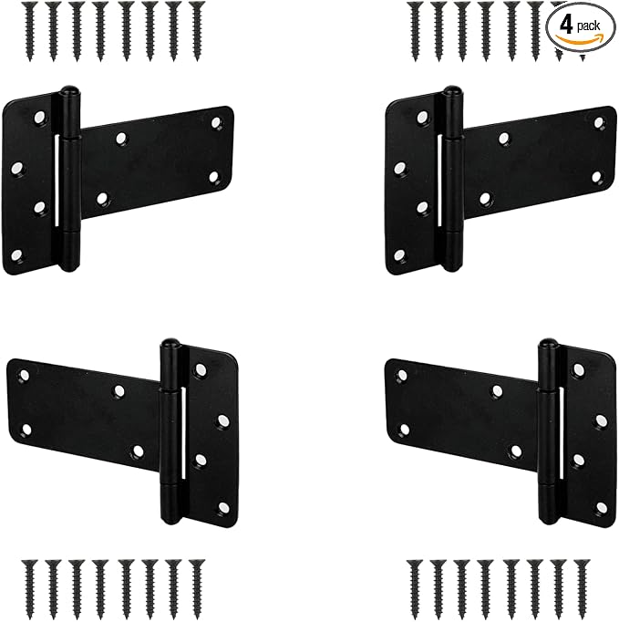 4 Pack 6” Heavy Duty Gate Hinges, 280 Lbs Capacity Black Door Hinges | T Gate by Pubotlu