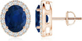 ANGARA Natural Blue Sapphire Earrings for Women | Prong-Set Oval Blue Sapphire Stud Earrings with Diamond Halo in 14K Solid Gold/Platinum | September Birthday, Anniversary, Gemstone Jewellery Gift