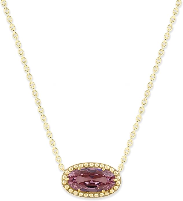 Belacqua Gemstone Necklace in 14K Gold Plated Sterling Silver, Oval Pendant Size 6 * 12mm, 15" Cable Chain with 2" Extender, Spring Ring Clasp, Dainty Birthstone Necklace for Women, Gift Box Included