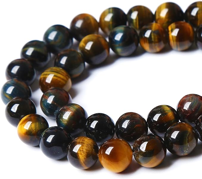 Yellow Blue Tiger Eye Beads Natural Stone Round Loose Beads Energy Gemstone Healing Power for Jewelry Making 12mm 32pcs 15"