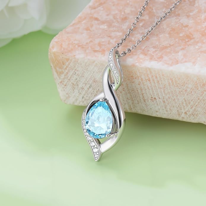Birthstone Necklace for Women 925 Sterling Silver Infinity Love Jewelry Valentines Day Birthday Gifts for Her Mom Wife Girlfriend