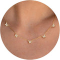 VRIUA Necklaces for Women - 14K Gold/Silver Plated Dainty Chain Necklace with Five Charms: Diamond, Bow, Snowflake, Cross, Flower, Clover, Butterfly, Heart, Star of David, and Star Trendy Jewelry