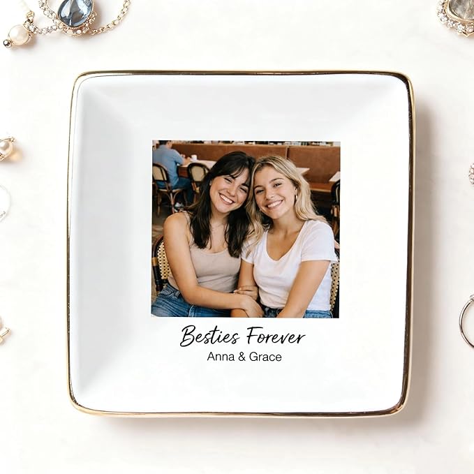 My4gifts Personalized Besties Photo Jewelry Dish, Sisters Jewelry Dish, Custom Besties Gifts, Bff Gifts, Friendship Gift, Best Friend Gift for Women, Custom Jewelrys Plate, Birthday, Christmas/5