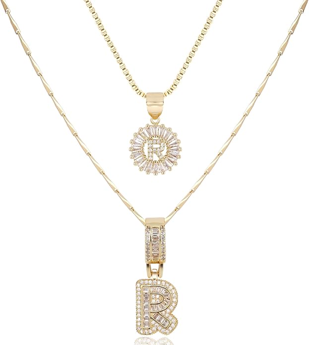 14K Gold Plated Alphabet Necklace Cubic Zirconia Letter Pendant, Personalized Name Jewelry Gift for Women, Customizable A-Z, Birthday/Mothers Day Gifts for Womens