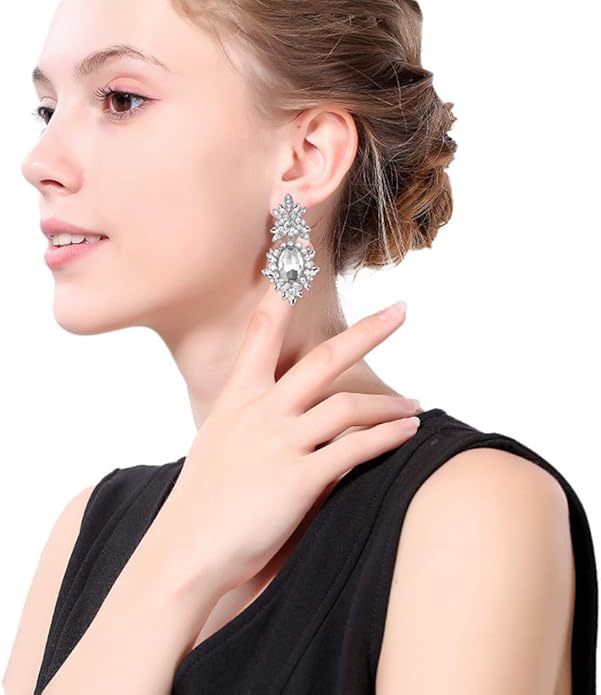 mecresh Flower Teardrop Bridal Wedding Dangle CZ Earrings in Silver/Gold Tone for Women Girl Bride Gift …