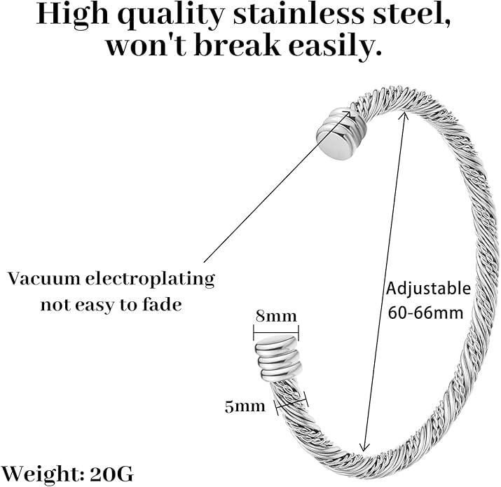 Stainless Steel Twisted Cable Wire Bracelets Adjustable Open Cuff Bangle Bracelet Vintage Jewelry Gift for Women