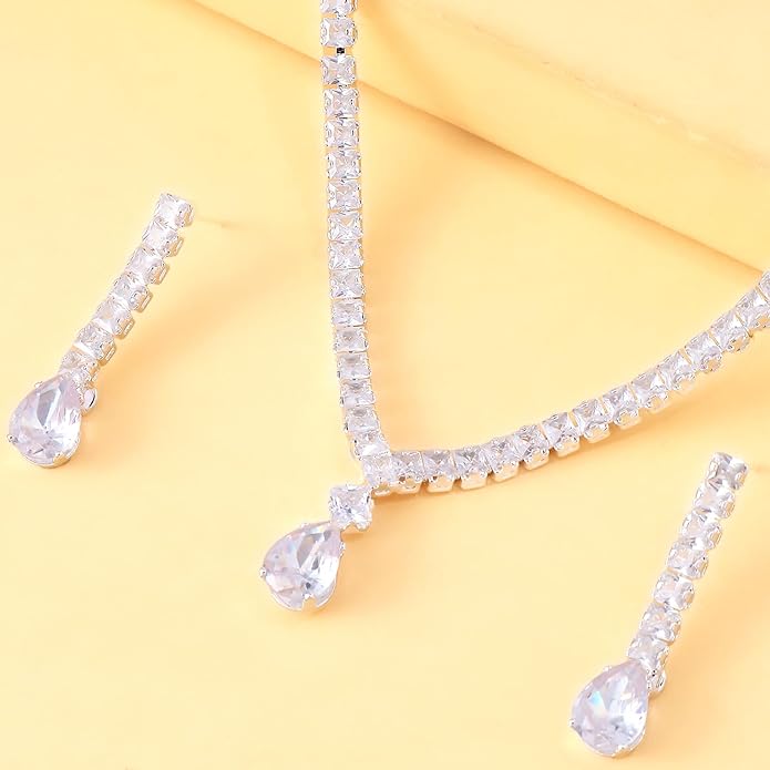 STONEFANS Costume Jewelry for Women - Silver Rhinestone Necklace And Earring Sets for Women Bridesmaid Wedding Jewelry Sets for Brides Wedding Accessories Necklace And Earring Set