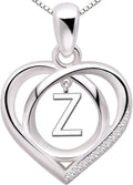 ALOV Jewelry Sterling Silver Initial Letter Alphabet Love Heart Cubic Zirconia Pendant Necklace