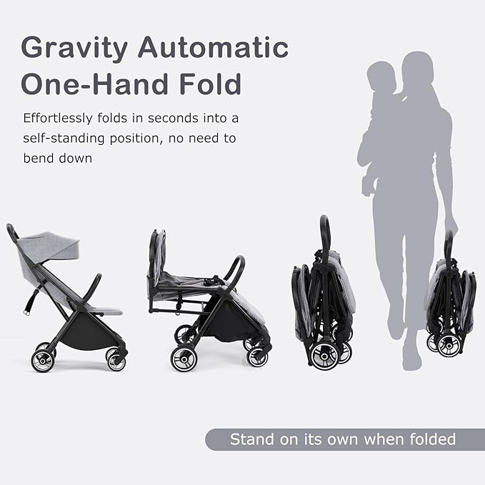 INFANS Ultra-Compact Fold Airplane Ready Travel Stroller, One-Hand Gravity Fold Near Flat Recline Seat, Foldable Toddler Stroller for Infant 0-36 Month