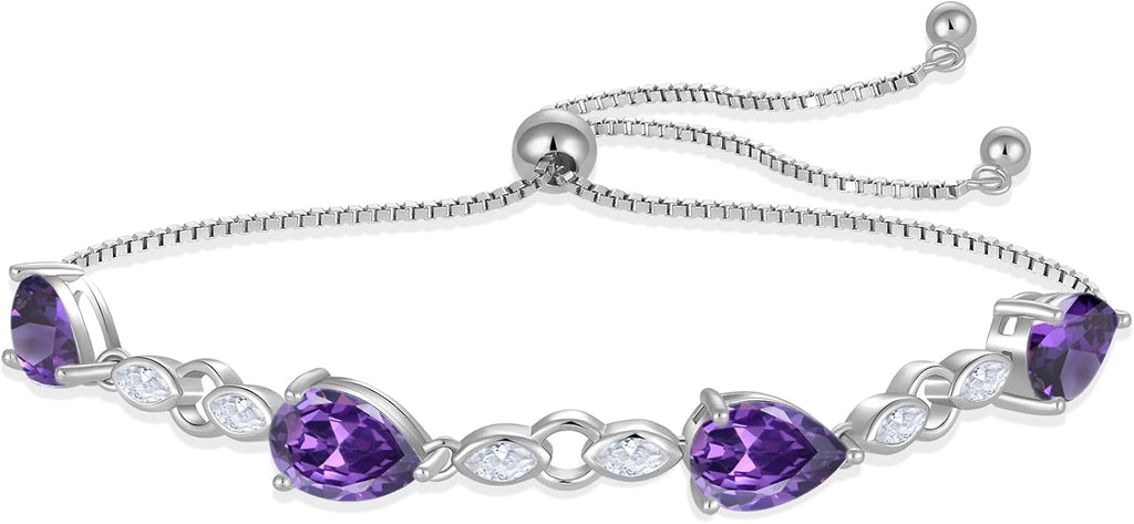 Teardrop Birthstone Bracelet for Women, S925 Sterling Silver Pear Cut Cubic Zirconia Bracelet Dainty Adjustable Chain Jewelry Gift for Her