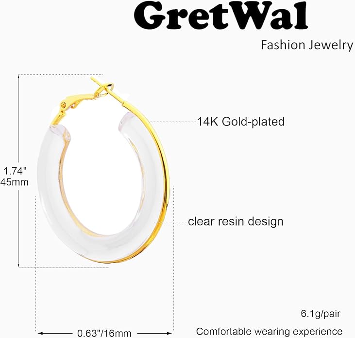 Acrylic Hoop Earrings Sterling Silver Lucite Clear Resin Rectangle Transparent Hoops for Women