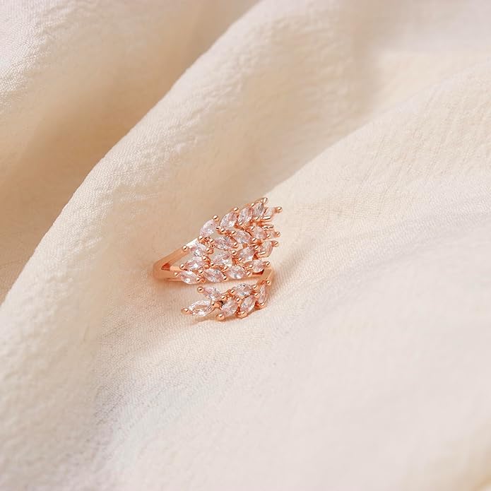 18K Gold Plated Cubiz Zirconia Wedding Engagement Wide Adjustable Band Ring for Women
