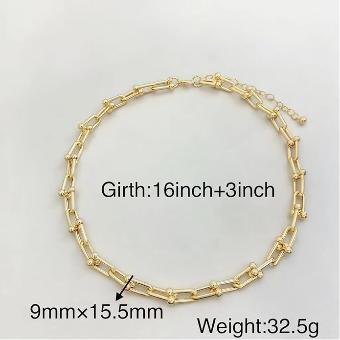 Paperclip Chain Necklace for Women, Chunky Gold & Silver Cuban Link Choker, Hypoallergenic Zinc Alloy Statement Jewelry