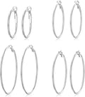 4 Pairs Silver Gold Hoop Earrings for Women | 14K Gold Plated Hoop Earrings Set Hypoallergenic Earring Lightweight Dangle Earrings Set