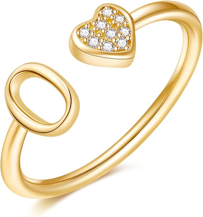 Valentines Day Gift Initial Rings for Teen Girls - S925 Heart Sterling Silver Rings for Teen Girls | 14K Gold/Rose Gold/Sterling Silver Plated Ring for Girls Kids Women Ring for Teenager Girls Gifts Adjustable, No Tarnish, Hypoallergenic