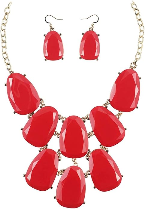 Firstmeet Chunky Bubble Statement Collar Necklace with Earrings for Women