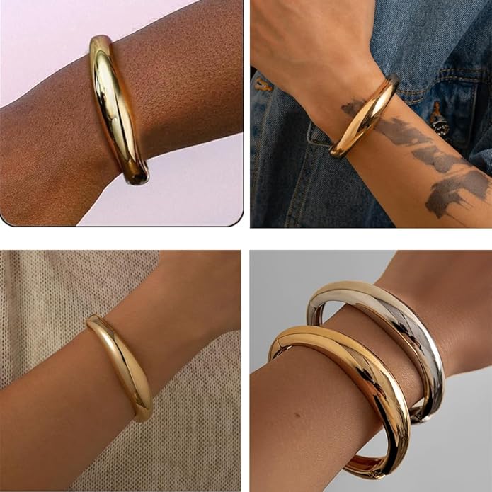 Gold Bracelets for Women Trendy Adjustable Gold Plated Cuff Bangle Bracelets Bold and Beautiful Wide Chunky Gold Bracelet Minimalist Bangle Jewelry for Women