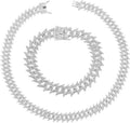HH BLING EMPIRE 14k Gold/Silver Cuban Link Chain for Women Iced Out Diamond Chunky Cuban Link Necklace Chain Bracelet 2pcs Sets