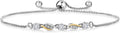 Gem Stone King 3-Stone Adjustable Bracelet for Women | 925 Silver and 10K Yellow Gold | Gemstone Birthstone and Lab Grown Diamond | Round 3MM | Two-Tone Adjustable Tennis Bracelet Up to 9 Inch