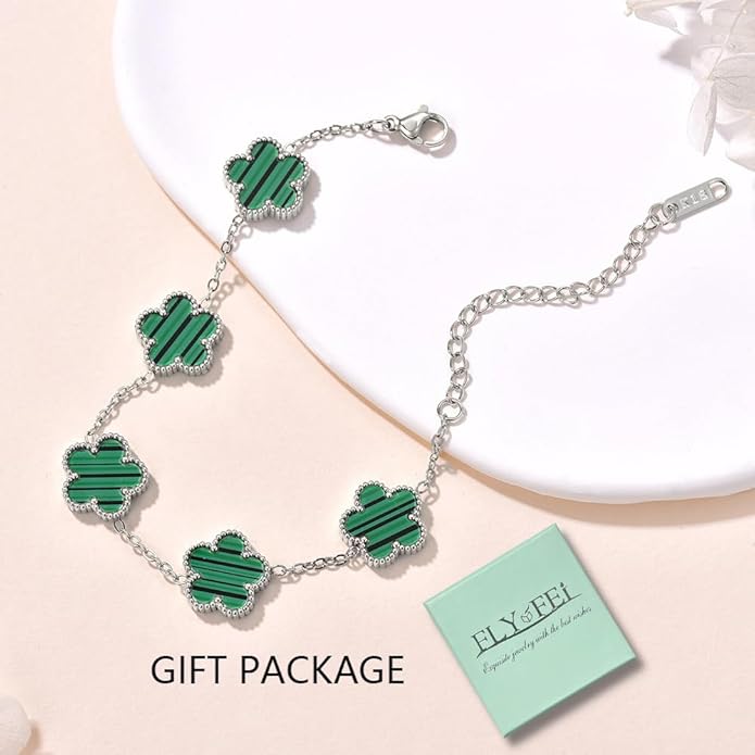 18K Gold-Plated Four Leaf Clover Bracelet for Women,Adjustable lucky Bracelet Set Jewelry Gift-Hypoallergenic Charm for Birthdays, Wellness & Daily Wear