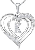 RIVIKO Heart Initial Necklace for Women, 925 Sterling Silver Letter Pendant,Personalized Charm Alphabet Jewelry Valentines Mother's Day Anniversary Christmas Birthday Gifts for Women Her Mom Wife