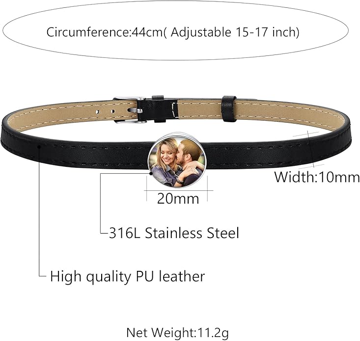Custom4U Personalized Black Leather Choker Necklace with Picture/Name/Initials/Letters Charm,Custom Made Adjustable Choker Collar Gothic Punk Necklaces Jewelry Gifts for Women