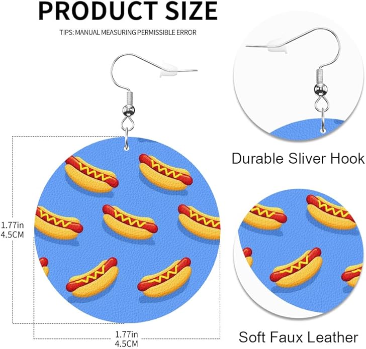 Swono Dinosaurs Round Faux Leather Earrings for Women Adorable Funny Cartoon Dragon Animal Tree Funny Lightweight Double-Side Printed Drop Dangle Earring for Birthday Party Gift