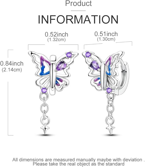 LAZA 925 Sterling Silver Hoop Earrings for Women, Hypoallergenic Huggie Butterfly Dangle Drop Earrings Colorful Flower Earrings Jewelry Gifts