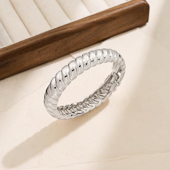 MUYAN Polished Chunky Hinged Bangle Bracelet for Women Trendy Twisted Statement Cuff Bracelet Fashion Jewelry