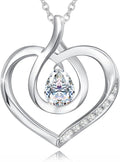 AGVANA Valentines Day Gifts Heart Birthstone Necklace for Women Sterling Silver Genuine or Created Gemstone Forever Love Pendant Necklace Fine Jewelry Anniversary Birthday Gifts for Women Mom Wife