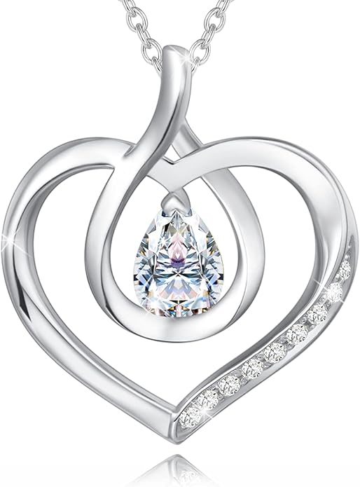 AGVANA Valentines Day Gifts Heart Birthstone Necklace for Women Sterling Silver Genuine or Created Gemstone Forever Love Pendant Necklace Fine Jewelry Anniversary Birthday Gifts for Women Mom Wife