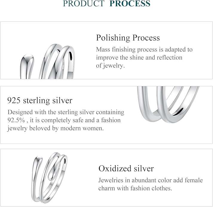 MUNDELL 925 Sterling Silver Simple Multi-layer Leaf Adjustable Ring Green Lucky Leaves Statement Ring for Women Promise Ring Fine Jewelry