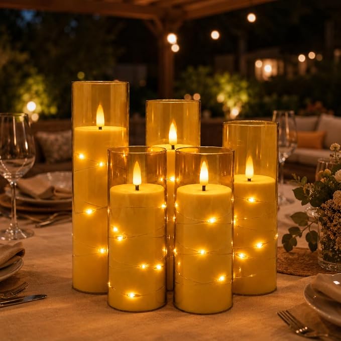 5 Pack Champagne Transparent Acrylic Flameless Taper Candles, Flickering Black - Image 4