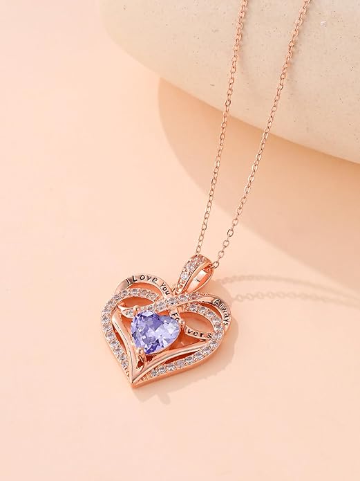 Infinity Rose Gold Valentines Heart Birthstone Necklace for Women,I Love You Always and Forever Jewelry,Valentines Anniversary Birthday Gifts for Her Wife Mom Grandma Daughter