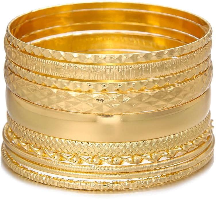 16Pcs Gold Bangle Bracelets for Women - Multi Layer Stackable Textured Bracelets Boho Jewelrys Set.