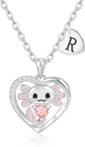 C-leen Axolotl Valentines Day Gifts for Her, 14K Gold Plated Axolotl Initial Necklace Cute Heart Initial Pendant Necklaces Birthday Valentines Day Gifts for Kids Girls Women