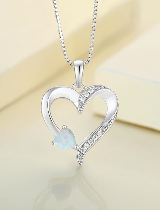 YL Heart Necklace 925 Sterling Silver Love Heart Pendant Birthstone Jewelry for Women