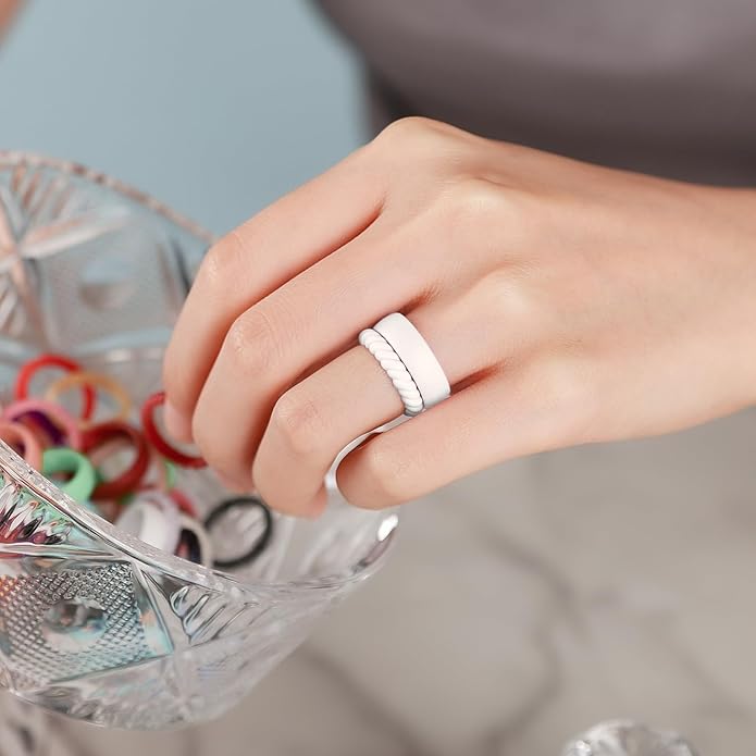 Egnaro Women's Bridal Rings Sets, Inner Arc Ergonomic Breathable Design Silicone Rubber Wedding Bands