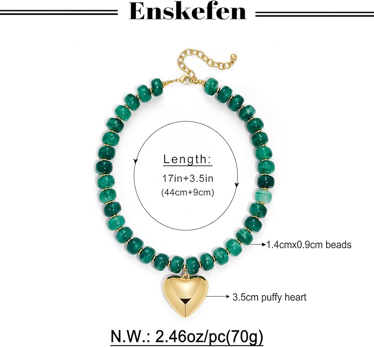 Gold Heart Pendant Necklaces for Women Colorful Acrylic Resin Beaded Choker Necklace Fashion Chunky Statement Beaded Heart Necklace