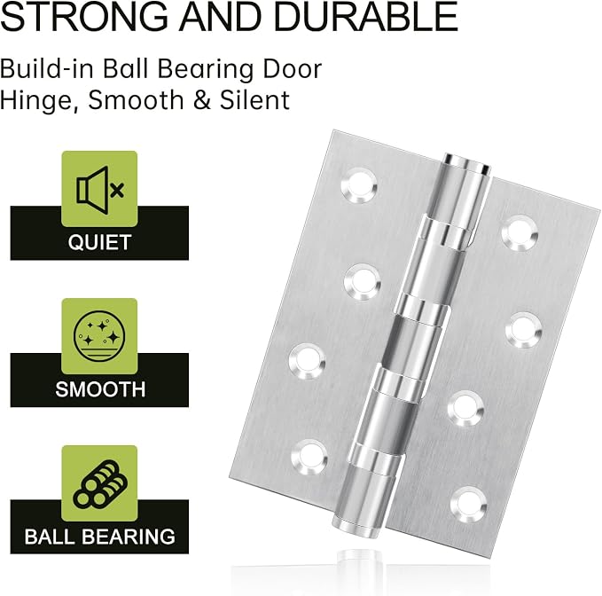 3Pcs Stainless Steel Door Hinges 4 Inch, Heavy Duty Ball Bearing Hinges - Image 4