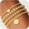 Howoo Gold Bracelets for Women Beaded Initial Bracelet Stack Dainty Heart Stretch Gold Charm Bracelet Jewelry for Women Trendy