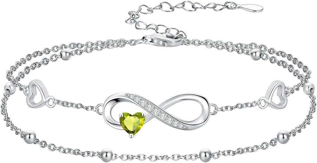 Dorunmo Infinity Heart Anklet Bracelet for Women 925 Sterling Silver Adjustable Infinity Birthstone Bracelet Friendship Jewelry Gifts for Women Birthday Christmas